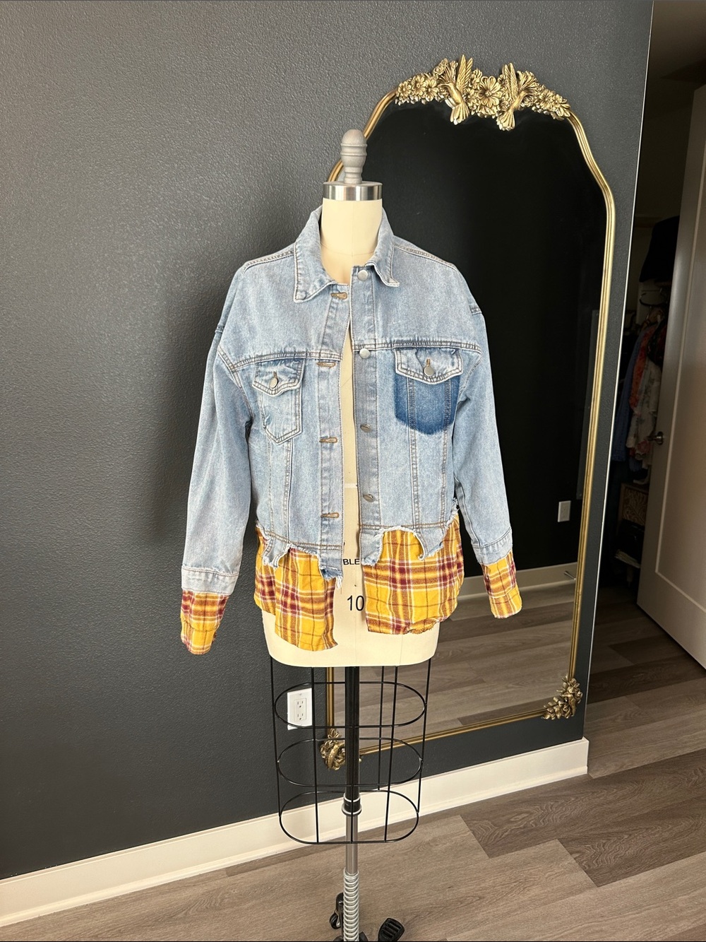 Up cycled Jean jacket with flannel